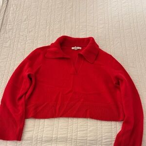Banana Republic Red CASHMERE CROPPED RUGBY SWEATER POLO